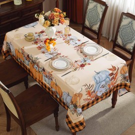 SASTYBALE Fall Pumpkin Tablecloth 52 x 70 Inch Rectangle Checkered Buffalo Plaid Table Cloth Vintage Farmhouse Washable Fabric Table Covers for Autumn Harvest & Thanksgiving Decor, Orange