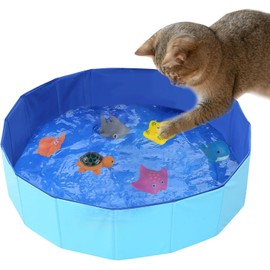 Cat Pool Toy with 6 Fish, Cat Water Toy for Indoor Cats, Interactive Cat Toys for Bored Cats, Foldable and Portable Kitten Toy