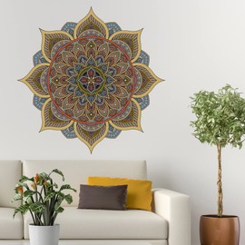 Mandala Wall Sticker - Brown Neutral Tones Mandala Flower Wall Decal Art (120cm Width x 120cm Height)