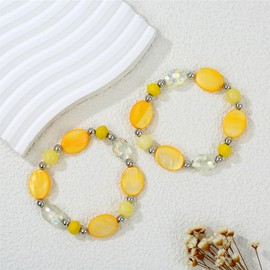 Aenu Big Beaded Bracelets for Women for women Multi Rows Boho Crystal Shell Beads Elastic Stretch Bracelets Trendy Fashion Jewelry (Yellow)