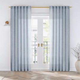 Dusty Blue Linen Curtains 84 Inches Long for Living Room 2 Panels Set Back Tab Farmhouse Boho Light Filtering Semi Sheer Stone Blue Curtains Grey Blue Drapes for Bedroom Vintage Country Decor