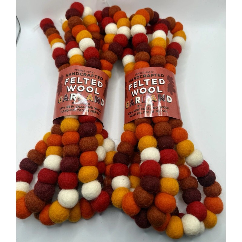 Trader Joe’s 2 Handcrafted 9' Felted Wool Garland For Fall