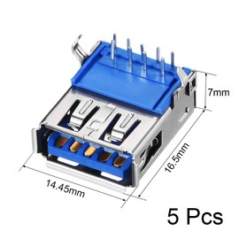 sourcing map PCB USB Connector Type-A 3.0 Female Jack 9 Pin Bend Foot 90 Degree 5pcs