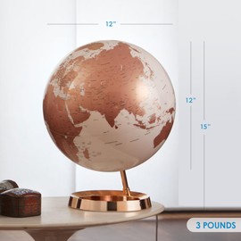 Waypoint Geographic Light & Color Globe Copper, 12" Illuminated Designer Series, Elegant, Minimalist Decorative Globe for Home and Office Décor