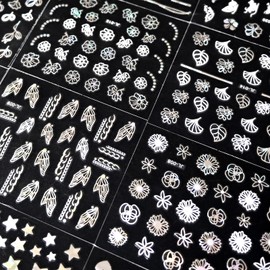 Lifextol 30 Sheets Silver Butterfly Nail Stickers Charms for Fake Nail Design, Flower Stickers Decals for Press Nails Decor, Star Fingernail Sticker Nails Art Supplies, Self-Adhesive Gel Sticker