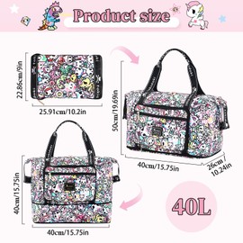 Tokidoki Travel Duffel Bag, Waterproof Weekender Bag Carry On Tote Bags for Women, Travel Essentials Sport Gym Bag for Men (TB-No Skulls Girl)