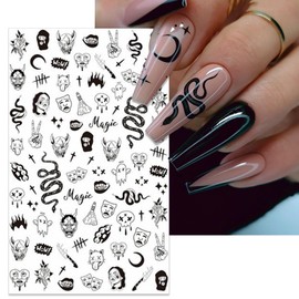 IDDFEVE Gothic Nail Art Stickers - Halloween Black Snake Skull Fire Self-Adhesive 3D Nail Decals for DIY Punk Horror Manicure (5 Sheets)