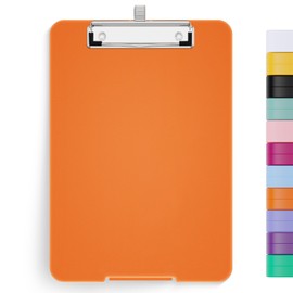 Hongri A5 Clipboard with Storage, Metal Retractable Pen Holder, 6 x 9'' Nursing Plastic Foldable Clip Board, Office Supplies, School Supplies, Menu Box for Work, Orange