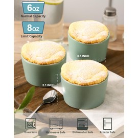 Tikooere Ramekins 6 oz, Oven Safe Soufflé Dishes for Creme Brulee, Souffle, Pot Pie, Stoneware Baking Dishes for Kitchen, Farmhouse Ceramic Ramikens Set of 6, Cute Christmas Gift, Matte Turquoise