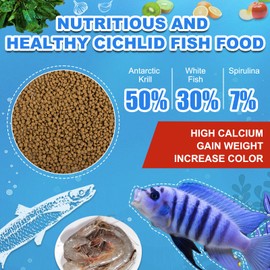 yizeril Cichlid Fish Food - All Natural Sinking Carnivore Pellets for Large Cichlid Tropical Fish Rich in Protein for Cichlid'S Color Enhancing Healthy Development and Cleaner Water
