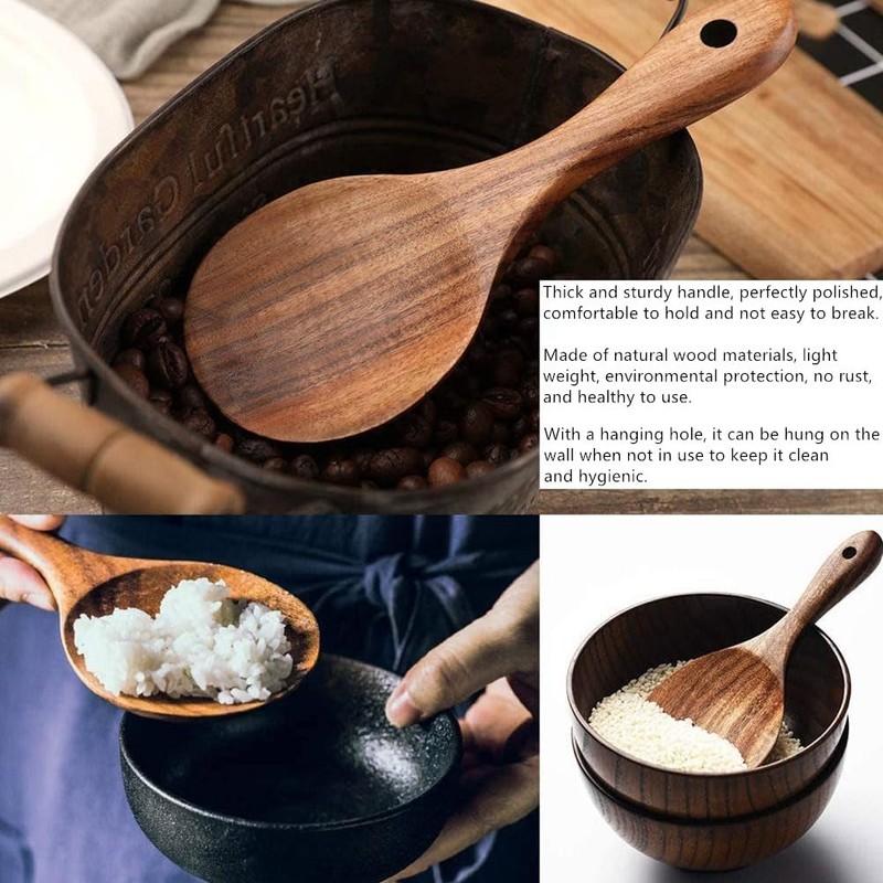 Wooden Rice Spoon,Non Stick Rice Paddle Heat Resistance Serving Spoon,