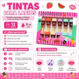 12 Piezas Labial Lip Gloss Tinta Coranea Rojo Brilloso                                                                                                