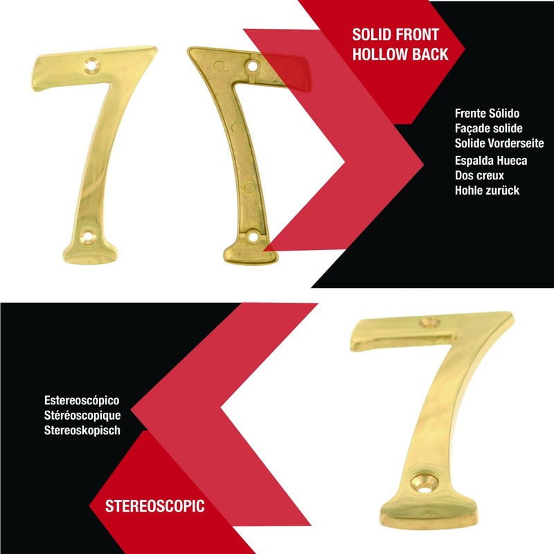 ZW Hardware A200 3 Inch Bright Brass House Number 7