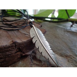 ✿ LANGE FEDER KETTE HALSBAND ✿ schwarzes Halsband, vegan, unisex, Schiebeknoten