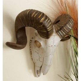 Deco 79 Polystone Sheep Home Wall Decor Skull Wall Sculpture, Wall Art 14" x 5" x 12", White
