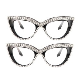 FUPRECIOUS Women Oversized Reading Glasses Cat Eye Rhinestone Readers Glasses Costume Party