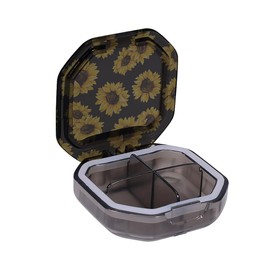 Tragbare tablettenbox Sonnenblume Muster 4 Gitter Pillendose, Reise-Kleine Pillenspender für Reisen und den täglichen Gebrauch