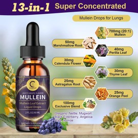Mullein Leaf Extract Drops for Lungs - Lung Cleanse & Detox, Natural Mullein Leaf Liquid Drops, Support for Respiratory, Immune, Digestive System, Vegan, Non-GMO, Grape Flavor, 2 FL OZ