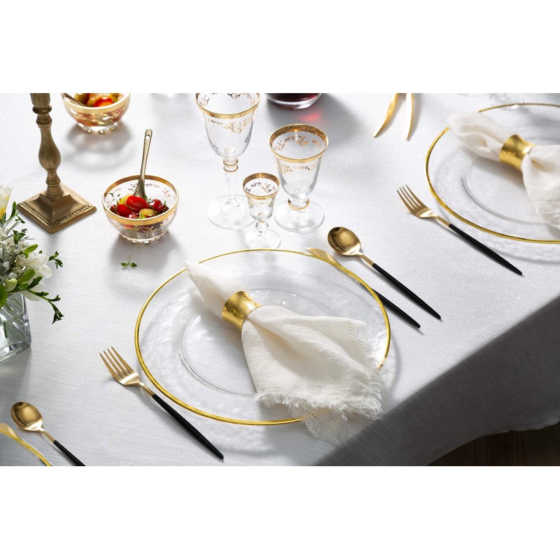 Classic Touch Decorium Glass Clear Chargers with Gold Rim- Set