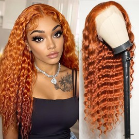 Bilisar Ginger Wig Human Hair 13x6 Deep Wave Lace Front Wigs Human Hair Curly Wigs HD Transparent Lace Frontal 350 Colored Human Hair Wig Pre Plucked 200% Density 20 Inch