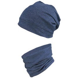 TupTam Boys' Beanie Hat and Tube Scarf Set of 2, Dark blue mottled