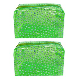 TotePrint Waterproof Transparent Makeup Bag Shiny Diamond Pattern Bag 2pcs, Green, Modern