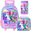 gxtvo Girls Rolling Backpack, Cute Mermaid Roller Wheels Kids Bookbag - Wheeled Elementary School Bag - 3PCS Mermaid