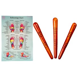 Massage toolsets with CHART for Professionals Foot Hand Massage Wooden Stick Reflexology (3 Sticks + Chart)