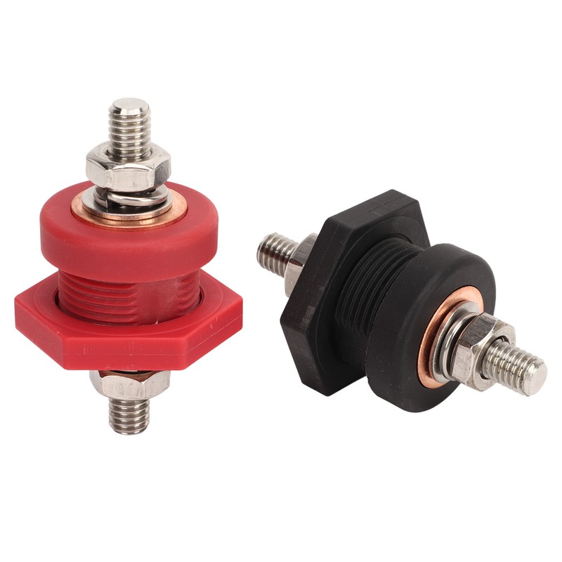 1Pair Thru Panel Battery Terminal Connectors 3/8 In Black Red