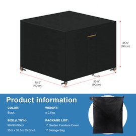 VANSHEIM Garden Furniture Cover Waterproof Outdoor Garden Table Cover Home Covers with Waterproof Windproof Anti-UV Heavy Duty 420D Oxford Fabric Square Black 90x90x90cm