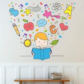 StickMe Baby Kids Learning Education Nursery Pre School Kinder Garden PVC Vinyl Reading Book Wall Sticker (Multicolour, 100 x 100 cm)