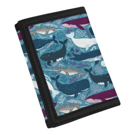 TOADDMOS Whale Print Trifold Canvas Wallet for Kids Teens Novelty Card Pouch Large Capacity Clutch Purse