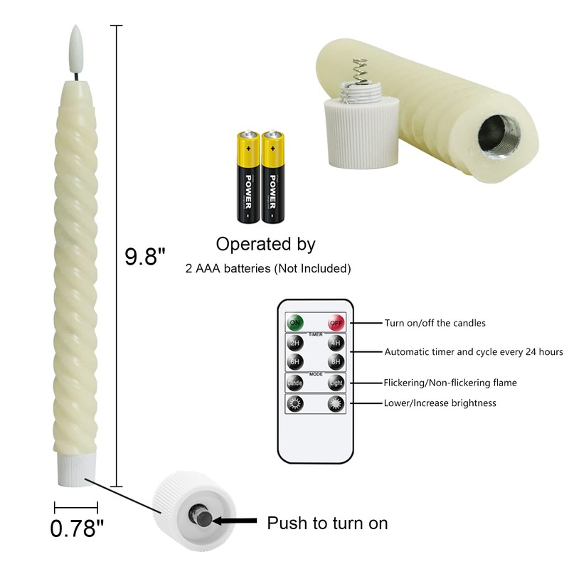 KunSwenn Spiral Flameless Taper Candles with Remote Timer, Real Wax
