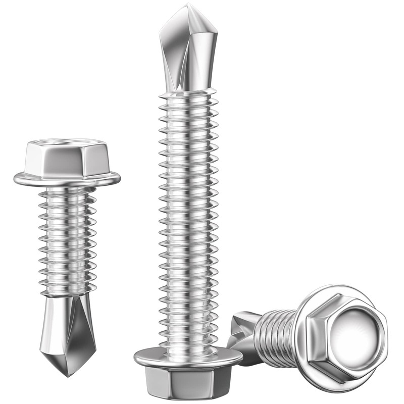 Wensilon (200Pcs) #8×1-1/4" Hex Washer Head Self Drilling Screws, 410