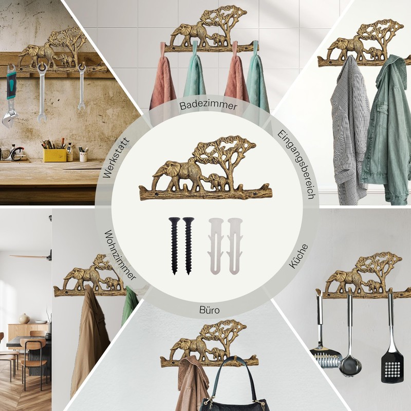 your castle Decorative Wall Hook with Animal Motif: Elephants, Cast