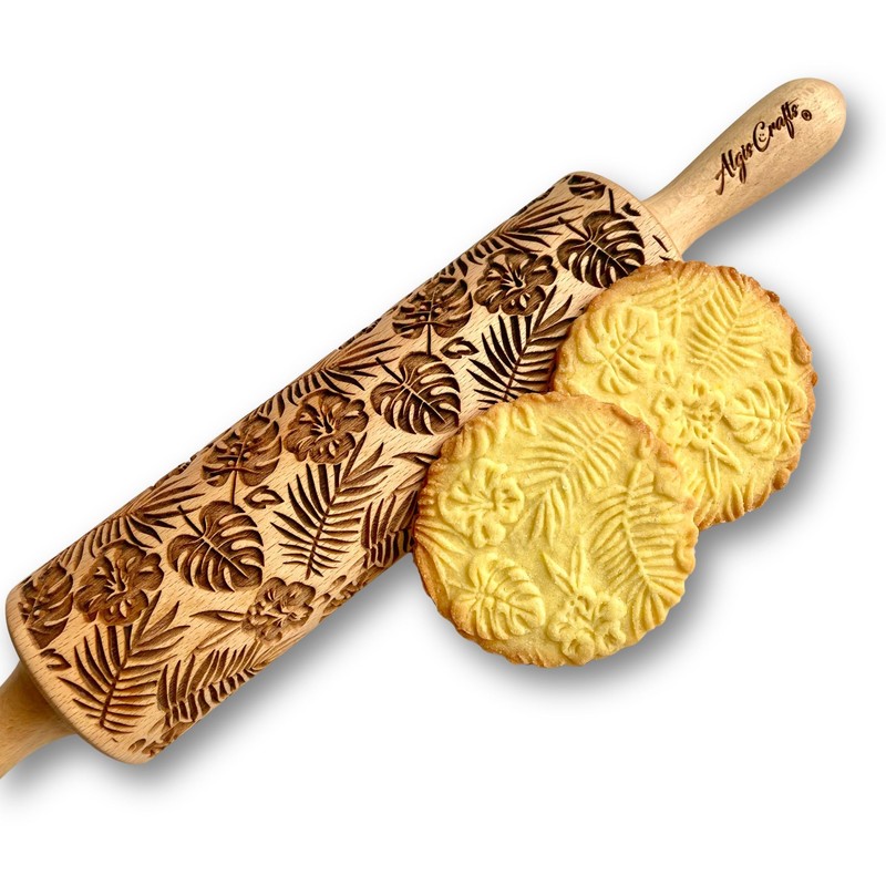 RAINFOREST embossing rolling pin with Tropical Pattern. Dough roller for