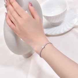 YL Tennis Bracelet 925 Sterling Silver 5A Cubic Zirconia Bracelet Jewellery Gifts for Women Mother Girlfriend 16-23 cm, Silver, Cubic Zirconia