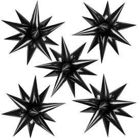 60 Pcs Black Star Balloons Explosion 12 Point Foil Cone Balloons Magic Starburst Balloon Large for Wedding Anniversary Backdrop Birthday Party Decorations