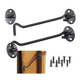 Pack of 2 Storm Hooks with Eyelet, Cabin Hooks, Stainless Steel, Door Hooks, Black Window Hooks, Storm Hooks for Swing Door, Wood, Shutters, Wood, Barn Door, Garden Gate, Latch with 8 Mounting Screws