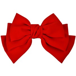 Curvy's Big Thick Double Ribbon Barrette & Rubber 3 Tier Ribbon Rubber 05. Red