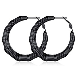 FOCALOOK Women's Hoop Earrings 40 mm 19 Carat Gold-Plated / Stainless Steel Bamboo / Stripes Motif Hoop Retro Style Circle Statement Earrings Ear Piercing Perfect Jewellery Gift for Women Girls,