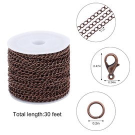 Lemonkey 33 Feet Metal Red Copper Necklace Chains Curb Links Chains Bulk for Jewelry Making DIY Craft Kit with Lobster Clasps Jump Rings