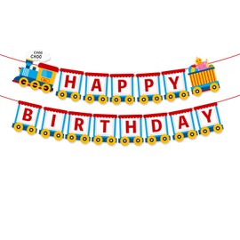Train Theme Happy Birthday Banner, Party Decoration, Blue and Red,Party banners, train styles, birthdays, English banners, birthday supplies, decorations
