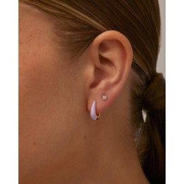 PAVOI 14K Gold Plated Sterling Silver Posts Enamel Earrings for Women | Colored Enamel Cubic Zirconia Huggie Hoop Earrings | Blue Pink Purple White Enamel Jewelry, Yellow Gold - Purple Enamel, Cubic