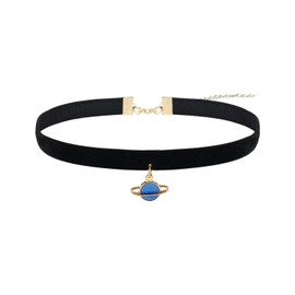 WUNZILO 1 x Black Velvet Choker Necklace Elegant Blue Saturn Pendant Necklace Adjustable Necklace Punk Gothic Jewellery for Women and Girls