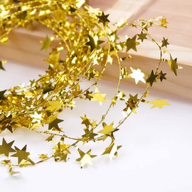 VEYLIN 25ft Star Shaped Tinsel Wire Garland for Christmas Trees Decoration (Royal Gold)