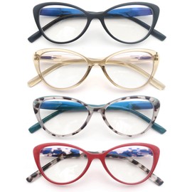 HAPJOYS Cat Eye Reading Glasses Women Blue Light Blocking Ladies Cute Cateye Readers 0.75 Stylish Lightweight Cheaters 4 Pack