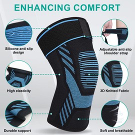 Yasdyri Knee Brace with Adjustable Strap Knee Support for Women and Men Compression Knee Sleeves for Arthritis, Tendinitis, Meniscus Tear, Running, Gym, Sports 1 Pack (Blue, L)