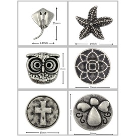 Bezelry 12 Pieces Mixed Craft Making Antique Silver Color Metal Shank Buttons. 2 Pieces per Style.