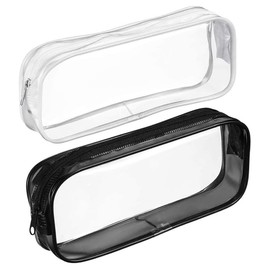 huiyoujiu 2 Pcs Clear Pencil Case, Large Exam Pancil Bag, PVC Transparent Pen Case, Versatile Storage Bag for Stationery, Cosmestic, Toiletries, Travel & Office Supplies (Black, White)